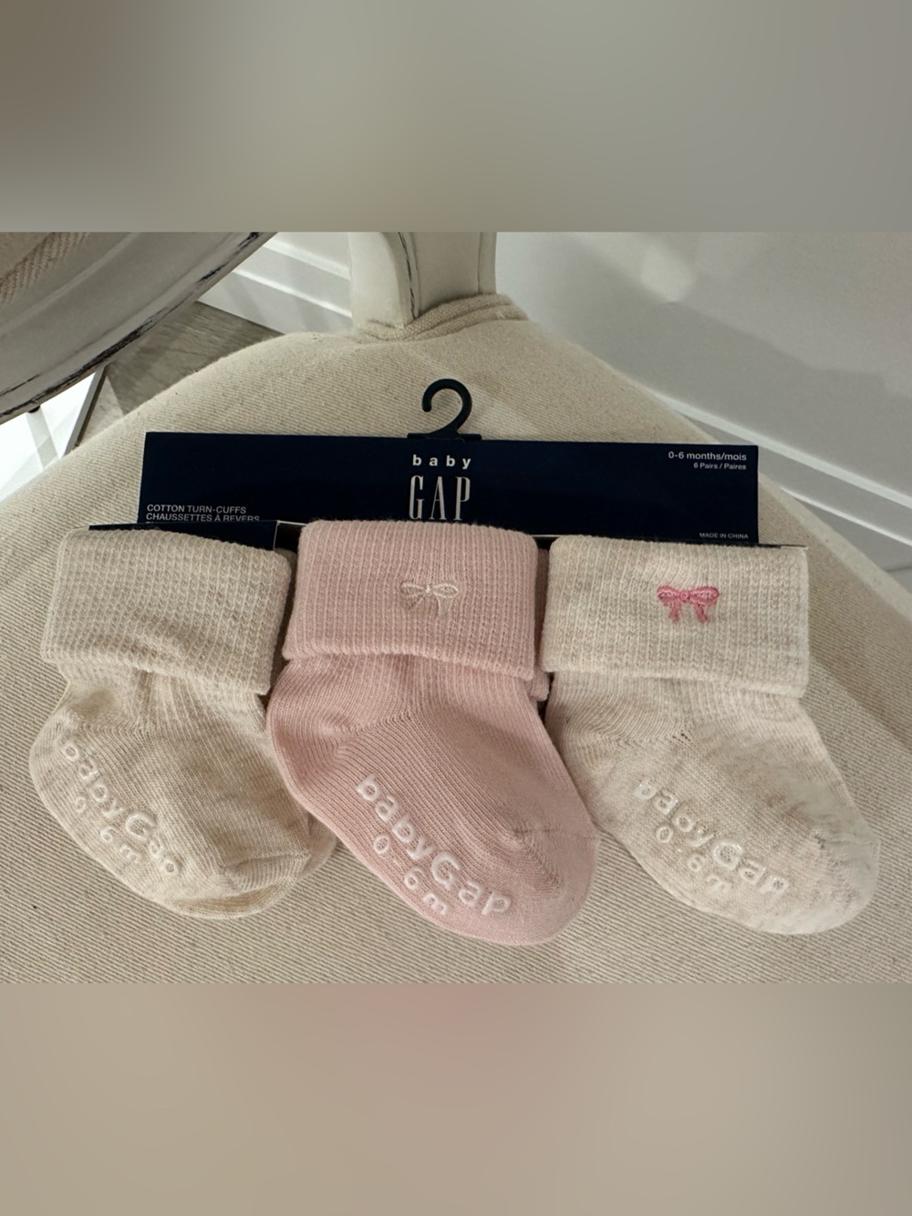 🤍 0~6 Mth GAP baby Six-Pack Bootie Socks in Pink and Cream With Bow Detail NWT